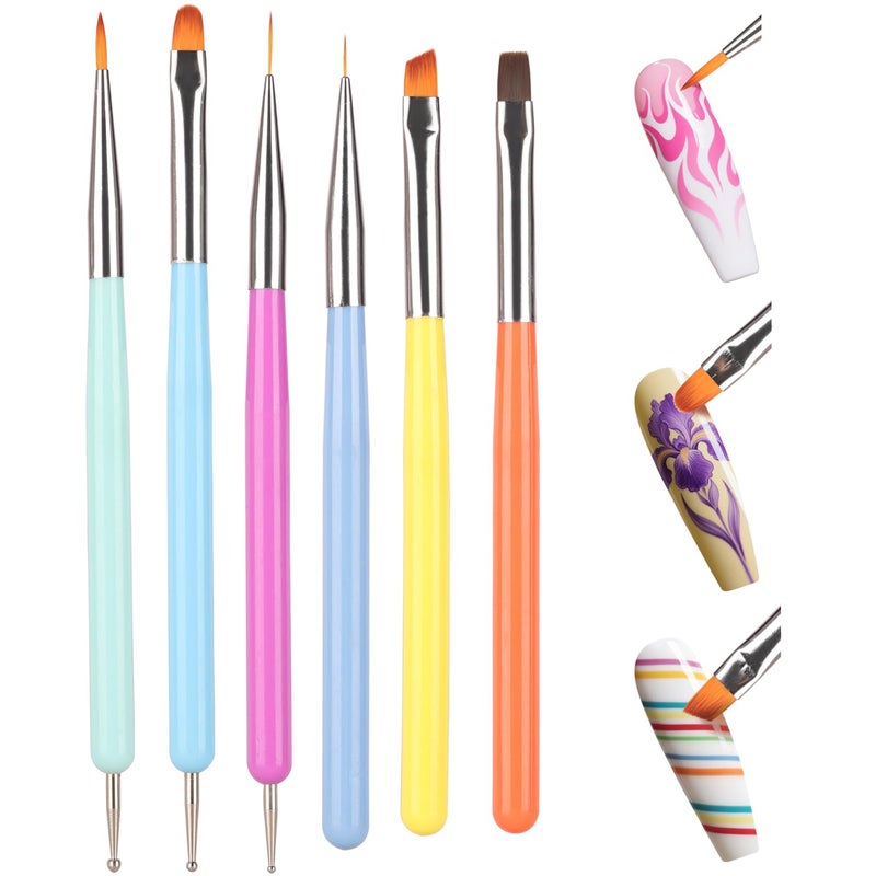 Karroy Nail Art Brushes Kit, Nail Brush Sets with Gel Nail Brush, Nail Extension Gel Brush, Nail Liner Brush, Dotting Tools, DIY Manicure Tools Gift for Women (6PCS Brushes) - Image 1